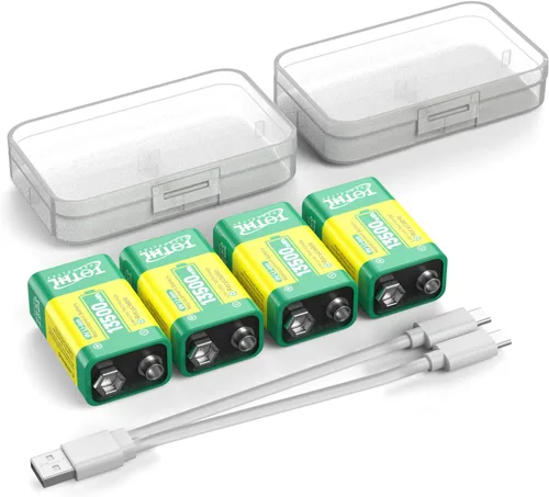 Miniatura 6 de Paquete de 4 baterías de 9 V para detector de humo, baterías de litio recargables por USB de 9 V, baterías de litio de 9 V recargables de larga