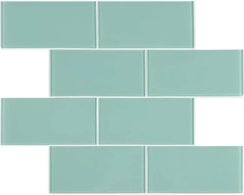 Miniatura 9 de Azulejos de cristal para despegar y pegar, loseta en muro de vidrio verde para pared de cocina y baño (5 hojas, 5 pies cuadrados)