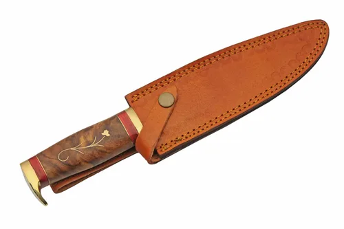 Miniatura 5 de SZCO - Cuchillo de caza de espiga completa de 12.25 pulgadas, cuchillos de desollar con hoja de acero inoxidable, mango de madera con incrustaciones