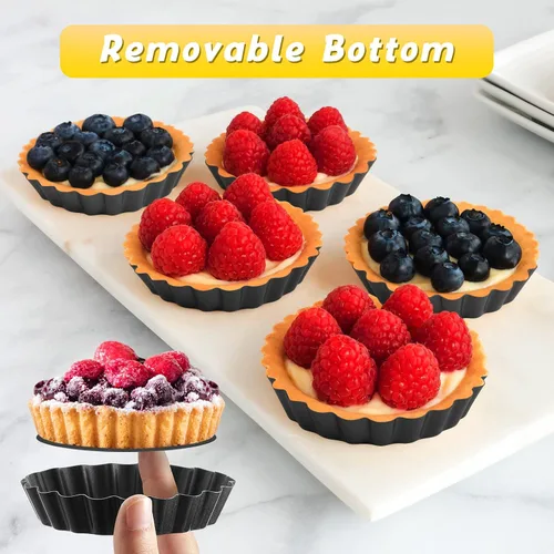 Miniatura 4 de Tessco 16 Piezas Mini Sartenes para Tartas con Fondo Extraíble Antiadherente Quiche Mini Sartenes para Pasteles Molde para Tartas con Lado Estriado