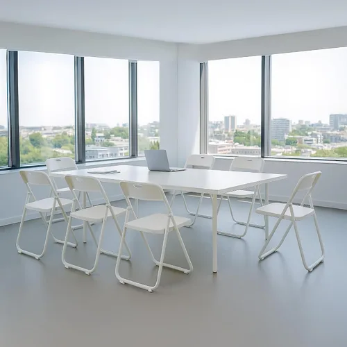 Miniatura 2 de Paquete de 10 sillas plegables de plástico blanco, asientos comerciales apilables portátiles para interiores y exteriores con marco de acero
