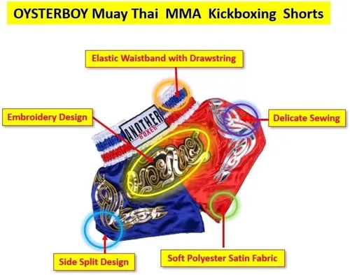Miniatura 4 de OYSTERBOY Pantalones cortos clásicos de Muay Thai para hombres y mujeres, boxeo, kickboxing, artes marciales mixtas, ropa de lucha BJJ