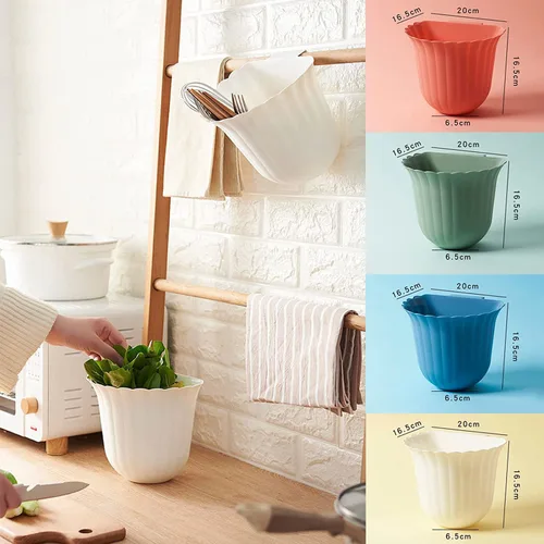Cubo de basura colgante de 1/4 piezas, cubo de basura colgante de cocina o baño, cubo de basura de plástico montado en la pared, contenedor de Azul