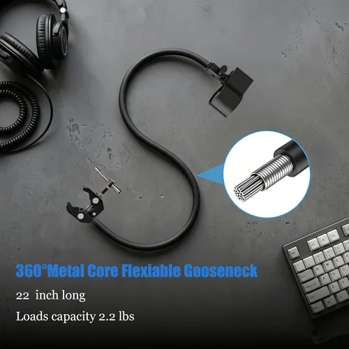 Miniatura 2 de Kereal Microphone Stand Arm Gooseneck 22” Extender Mic Clip With 1/4" to 3/8" Adapter Mount & Metal Crab Clamp,Mic Holder For Podium,Kick