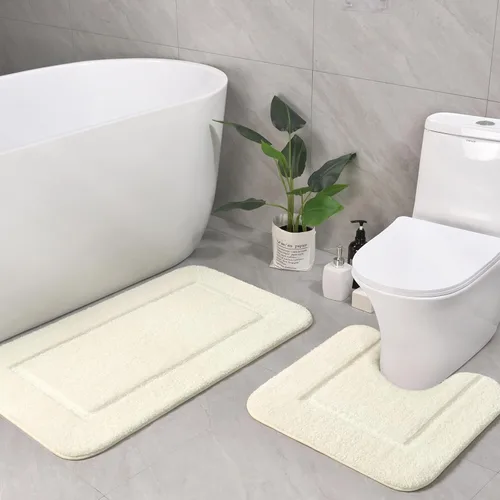 Miniatura 22 de LOCHAS Juego de Alfombras de Baño Beige, Juego de Alfombras de Baño Suaves de 2 Piezas, Tapete de Inodoro en Forma de U de 20x20 y Alfombras de Baño