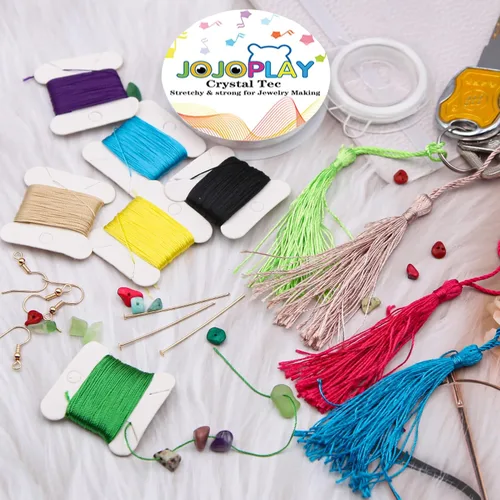 Miniatura 4 de JOJOPLAY El kit de cuentas irregulares de piedras preciosas naturales incluye cuentas de semillas, cuentas de madera, borlas, colgantes, hallazgos