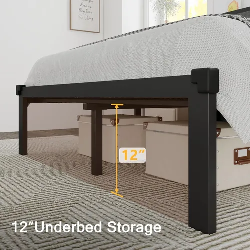 Miniatura 4 de Einhomn - Base de cama de tamaño completo de metal, cama de plataforma con cabecera tapizada con botones, 30 cm de almacenamiento debajo de la cama