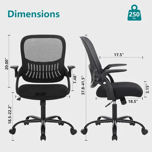 Miniatura 2 de Silla ejecutiva Sweetcrispy para oficina y hogar, ergonómica de malla con respaldo medio ajustable, giratoria con soporte lumbar cómodo, brazos Negro
