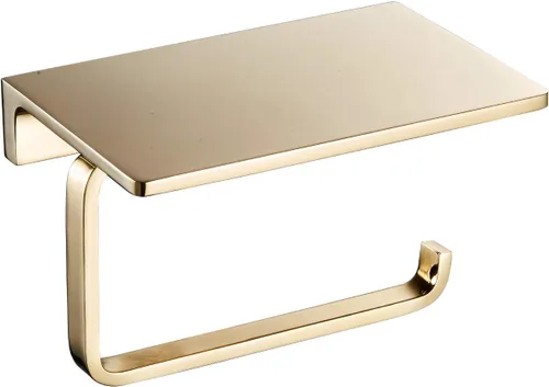Miniatura 10 de Soporte de papel higiénico de doble rollo con estante de latón macizo y dispensador de pañuelos de estilo hotelero superior, almacenamiento