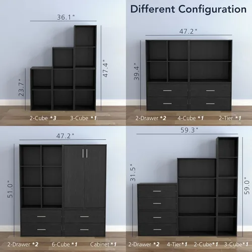 Miniatura 10 de Homes: Inside + Out Apexa - Estantería organizadora de almacenamiento de 2 cubos, estantería apilable de madera para cubos para organización