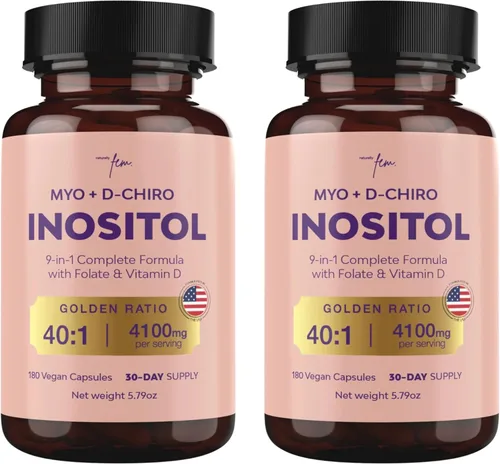 Miniatura 10 de QSTA Suplemento de mio-inositol y D-Chiro inositol para mujeres 4100 mg (proporción 40:1) - Soporte hormonal y metabólico 9 en 1 con folato