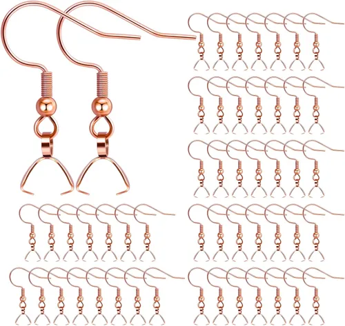 Miniatura 8 de Ganchos para aretes, 50 unidades/25 pares, alambres de oreja de acero inoxidable, ganchos de pez, piezas de joyería hipoalergénicas para hacer joyas