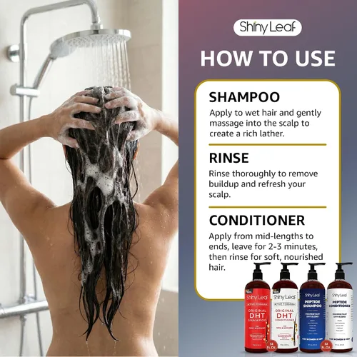 Miniatura 7 de Shiny Leaf Paquete de crecimiento del cabello, paquete de champú y acondicionador DHT Blocker & Peptide - Tratamiento de biotina antiadelgazamiento