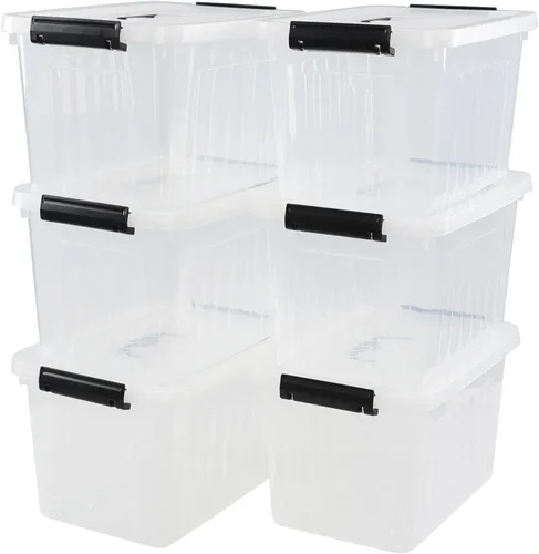 Miniatura 2 de Sandmovie Caja de almacenamiento de plástico transparente de 12 cuartos de galón, 6 paquetes