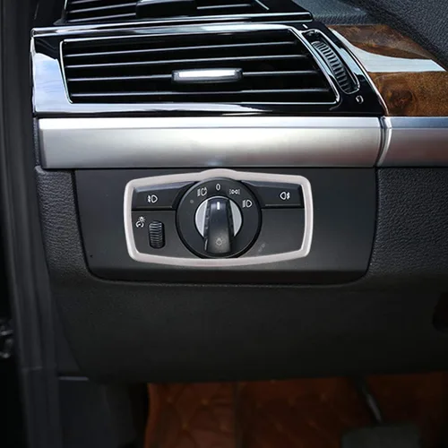 Miniatura 2 de YIWANG Cubierta de acero inoxidable para el interior del interruptor de los faros delanteros del automóvil para BMW X5 E70 X6 E71 2008-2013