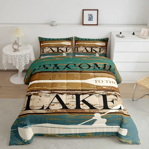Miniatura 30 de Lake House - Juego de edredón tamaño individual, juego de ropa de cama rústica de granja vieja de 2 piezas para niños, adolescentes y adultos