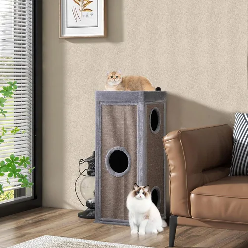 Miniatura 9 de Tangkula Condominio de árbol para gatos de 4 pisos, casa para gatos multicapa de 39 pulgadas con almohadilla de sisal para rascar, 3 escondites