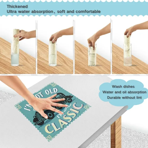 Miniatura 4 de Juego de 6 paños de cocina retro de los años 60 con estampado de automóvil brillante, toallas de cocina para la cocina, toallas brillantes