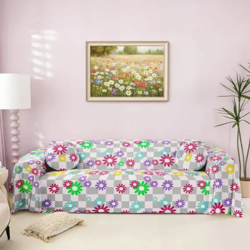 Miniatura 23 de Funda de sofá rústica con diseño bohemio y floral a cuadros de búfalo, lavable, moderna, con diseño geométrico de cuadrícula, antideslizante, funda