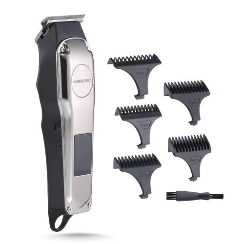 Members Only Cortapelos, cuchilla en T inalámbrica de litio para hombre, cuchillas de acero inoxidable, recargable por USB, pantalla LED, 5 guías de