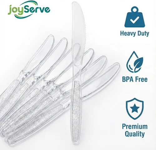 Miniatura 7 de JoyServe Cuchillos de plástico transparente resistentes, utensilios de fiesta resistentes al calor, sin BPA, cuchillos de plástico resistente