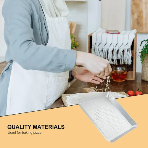 Miniatura 3 de Yardwe Bandeja para hornear pizza cuadrada de aluminio perforado de 9.05 pulgadas con profundidad de 0.78 pulgadas para pizzas crujientes horneadas
