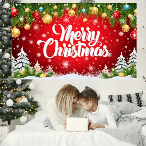Miniatura 5 de Pancarta de Feliz Navidad de 71 x 43 Pulgadas Decoración – Fondo Grande Rojo de Fotografía de Navidad para Interiores y Exteriores, Decoraciones
