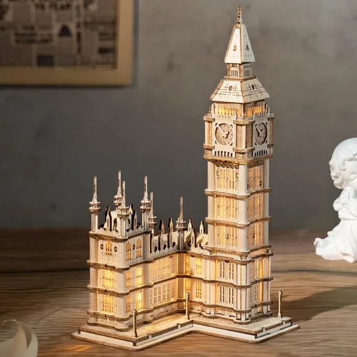 Miniatura 6 de Rolife Kit de modelo de rompecabezas de madera 3D para adultos para construir (aeronave y Big Ben)