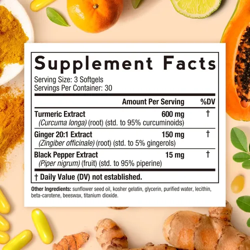 Miniatura 2 de Doctor's Recipes Cúrcuma Softgel 750mg Curcuminoides (95%) con extracto de jengibre (5% gingeroles) para función antioxidante, movilidad
