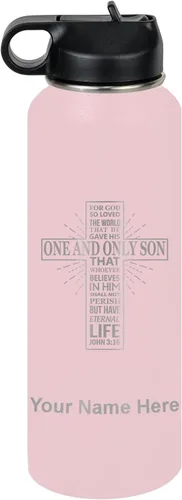 Miniatura 16 de LaserGram Botella de agua personalizada, versículo bíblico John 3-16, acero inoxidable de doble pared aislada al vacío con popote superior, regalo