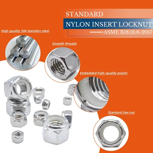Miniatura 3 de Tuercas de bloqueo de nailon de 1/4 "-20, 30 tuercas de bloqueo hexagonales de acero inoxidable SAE 304, reutilizables, antisueltas, resistentes a