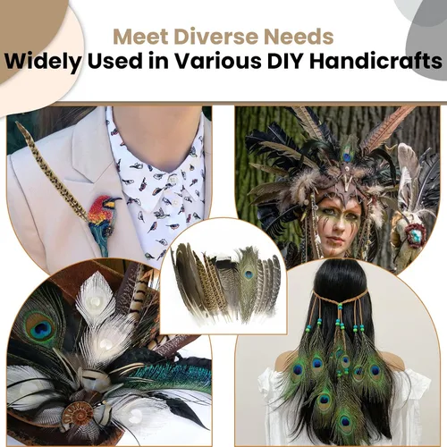 Miniatura 7 de MARRTEUM 5 estilos de plumas naturales de 10 a 12 pulgadas, 20 piezas de plumas grandes surtidas de pavo real de faisán y pavo real, decorativas a