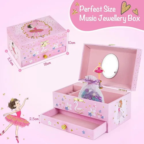 Miniatura 2 de Caja de joyería musical con cajón, estuche de almacenamiento de joyería musical con bailarina giratoria, juego de regalo para niñas, niños, hijas