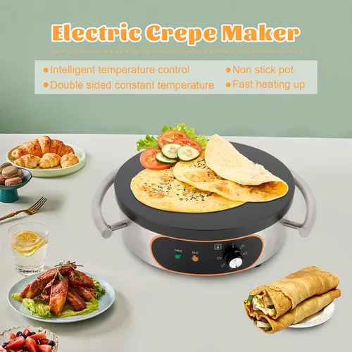 Miniatura 6 de Máquina comercial de crepé, máquina para hacer panqueques, 16 pulgadas, antiadherente, 1500 W, temperatura constante, superficie de cocción