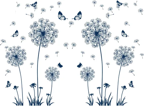 Miniatura 10 de Calcomanías creativas de pared de flor de diente de león, mariposa voladora, decoración del hogar para sala de estar, dormitorio, decoración