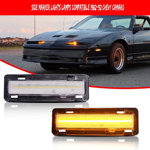 Miniatura 2 de Pontiac Firebird 1982-1992, Chevy Camaro 1982-1992 - Lámpara de marcador lateral para parachoques delantero, lente transparente, luz LED ámbar Lente