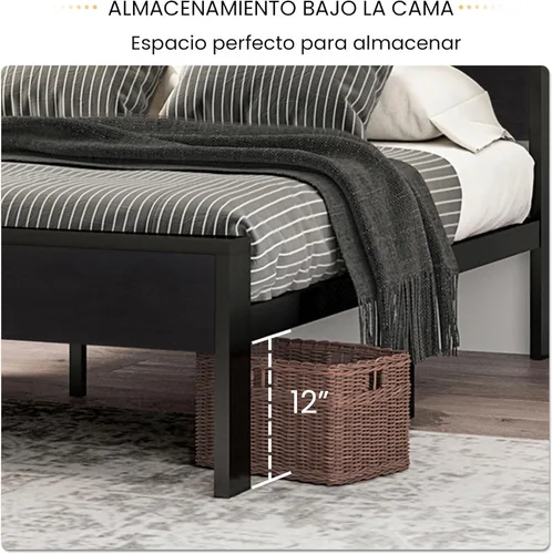 Miniatura 4 de SHA CERLIN Armazón de cama de plataforma metálica de tamaño completo de 14 pulgadas con cabecero y pie de cama de madera, base de colchón, no Roble