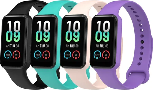 4PACKS Watch Bands Compatible with Amazfit Band 7 Strap,Silicone Metal Buckle Adjustable Wristband Bracelet Sport Strap for Replacement Negro/verde
