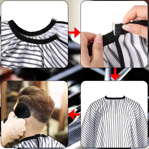 Miniatura 5 de FEBSNOW Capa profesional de corte de pelo con cepillo para el cuello, capa de peluquería de salón, accesorios de corte de cabello (rayas)..