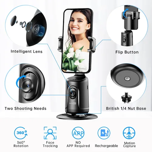 Miniatura 6 de Soporte para teléfono de seguimiento automático, trípode de seguimiento facial, portátil todo en uno, palo inteligente para selfie con rotación