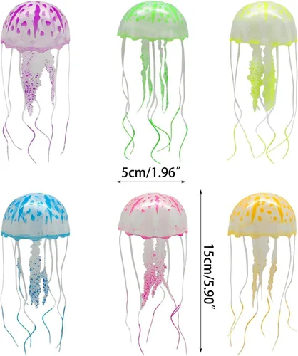 Miniatura 4 de Jowxsx Juguete de medusas divertidas Accesorios para pecera, decoración flotante del mundo submarino, adornos de acuario de dibujos animados, Azul
