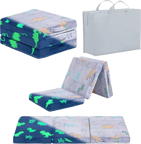 Miniatura 17 de Colchón plegable para niños, lavable para niños pequeños, tapete triple plegable para siesta para dormir, guardería, sofá cama con bolsa