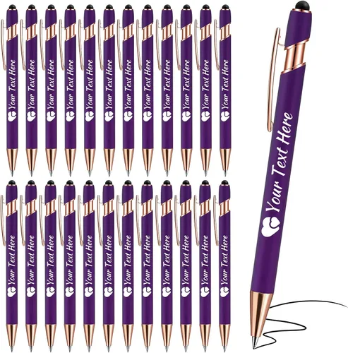 Miniatura 10 de Bolígrafos personalizados con lápiz capacitivo, bolígrafos con nombre impresos personalizados con tinta negra, impresos con tu logotipo o mensaje