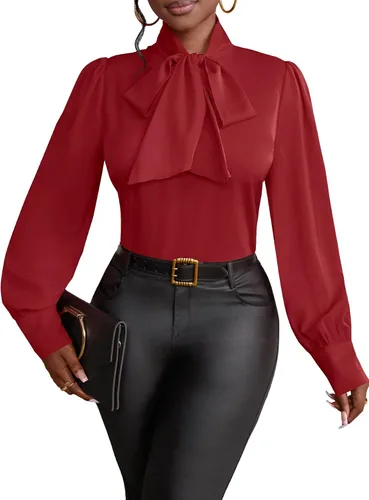 Miniatura 42 de Vrtige Camisa de mujer elegante con cuello de lazo, manga larga, blusa para la oficina
