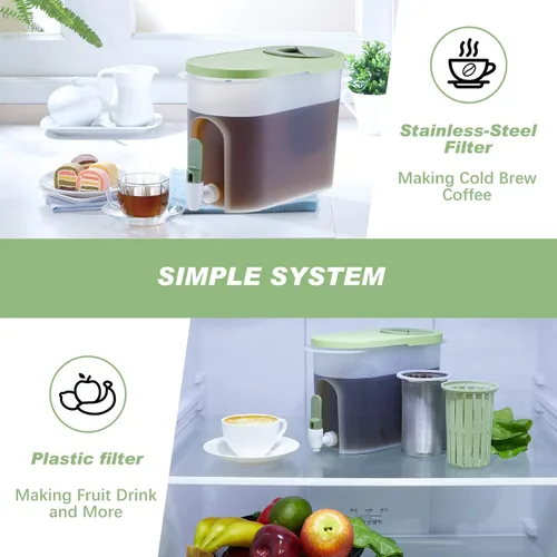 Miniatura 4 de Gerrii 2 unidades, dispensador de bebidas de plástico de 1 galón con 2 filtros, dispensador de bebidas para refrigerador, jarra de cerveza fría