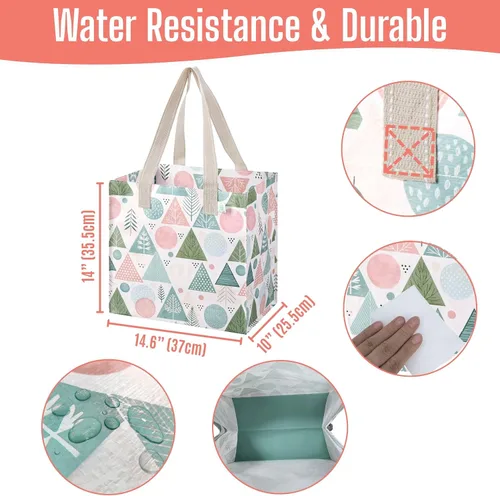 Miniatura 3 de VENO Paquete de 4 bolsas de comestibles reutilizables de Navidad, bolsas de compras resistentes con asas, para carrito de compras con parte inferior