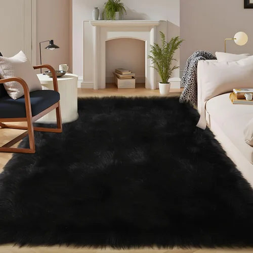 Miniatura 23 de Latepis - Tapete rectangular de piel sintética tipo lana de oveja suave, esponjosa y lavable para sala de estar, dormitorio, sala de juegos o Blanco