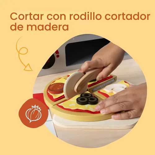 Miniatura 4 de Melissa & Doug - Juego de pizza de madera Top & Bake con comida de juguete (41 piezas) Juguete de preescolar, juego de comida de madera