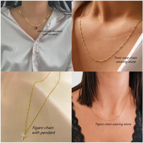 Miniatura 6 de ASCOMY Collares en capas para mujer, delicado collar de oro de 14 quilates chapado en oro de espiga para mujer, collar de cruz de perlas, clip