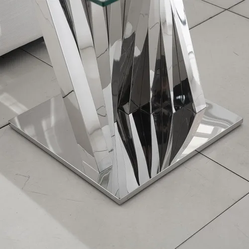 Miniatura 185 de Mesa de centro de cristal de lujo, mesa de centro de sofá de 47 pulgadas con marco de acero inoxidable dorado y parte superior de vidrio negro, mesa